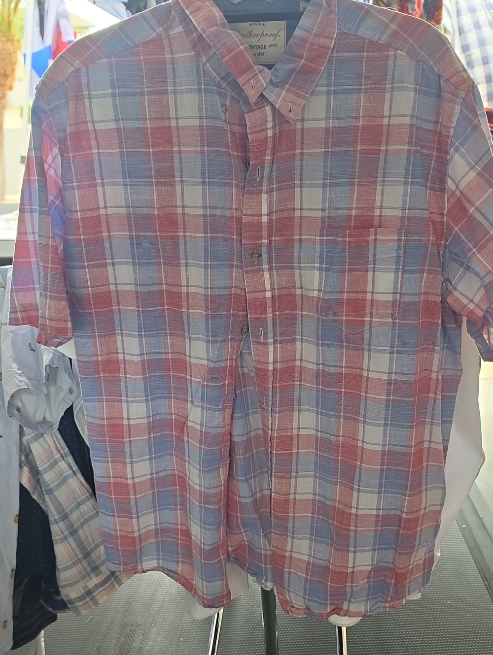 Weatherproof Men's Short-Sleeve Plaid Button-Down Shirt - Red & Blue